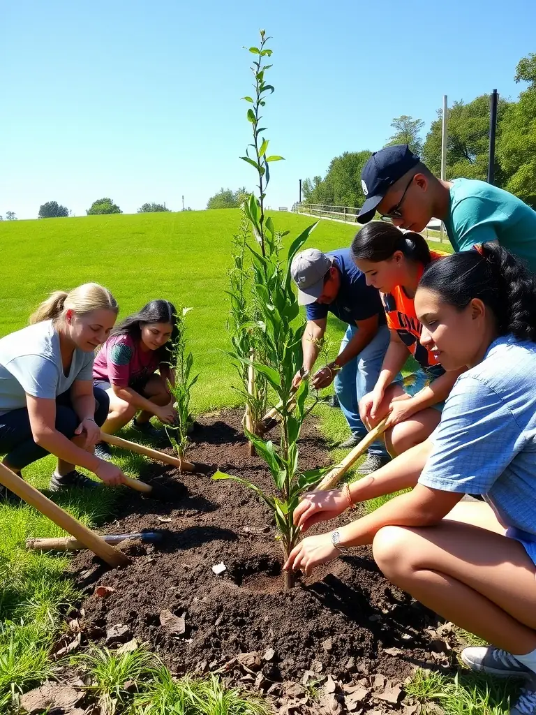 An image of volunteers planting trees during a community event organized by SOUND HORIZONS, emphasizing the organization's dedication to environmental restoration and community involvement.